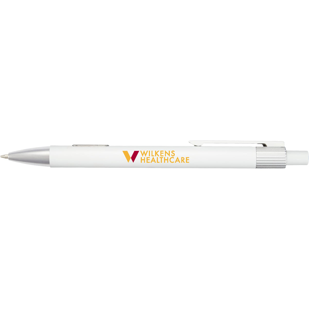 Riley Gel Pen in Recycled Aluminum with Silver Accents - White - Front