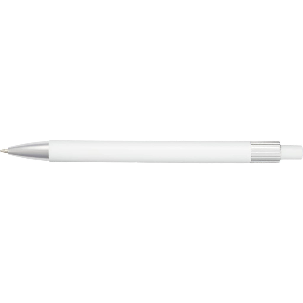Riley Gel Pen in Recycled Aluminum with Silver Accents - White - Top