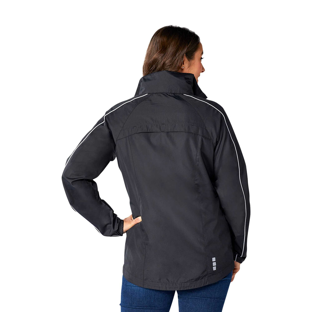 Rincon Packable Jacket with Recycled Content for Women Debossing - Black/Silver - Back Flat 2