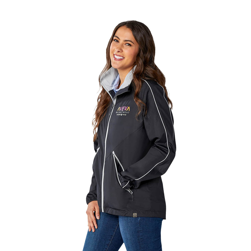 Rincon Packable Jacket with Recycled Content for Women Debossing - Black/Silver - Flat