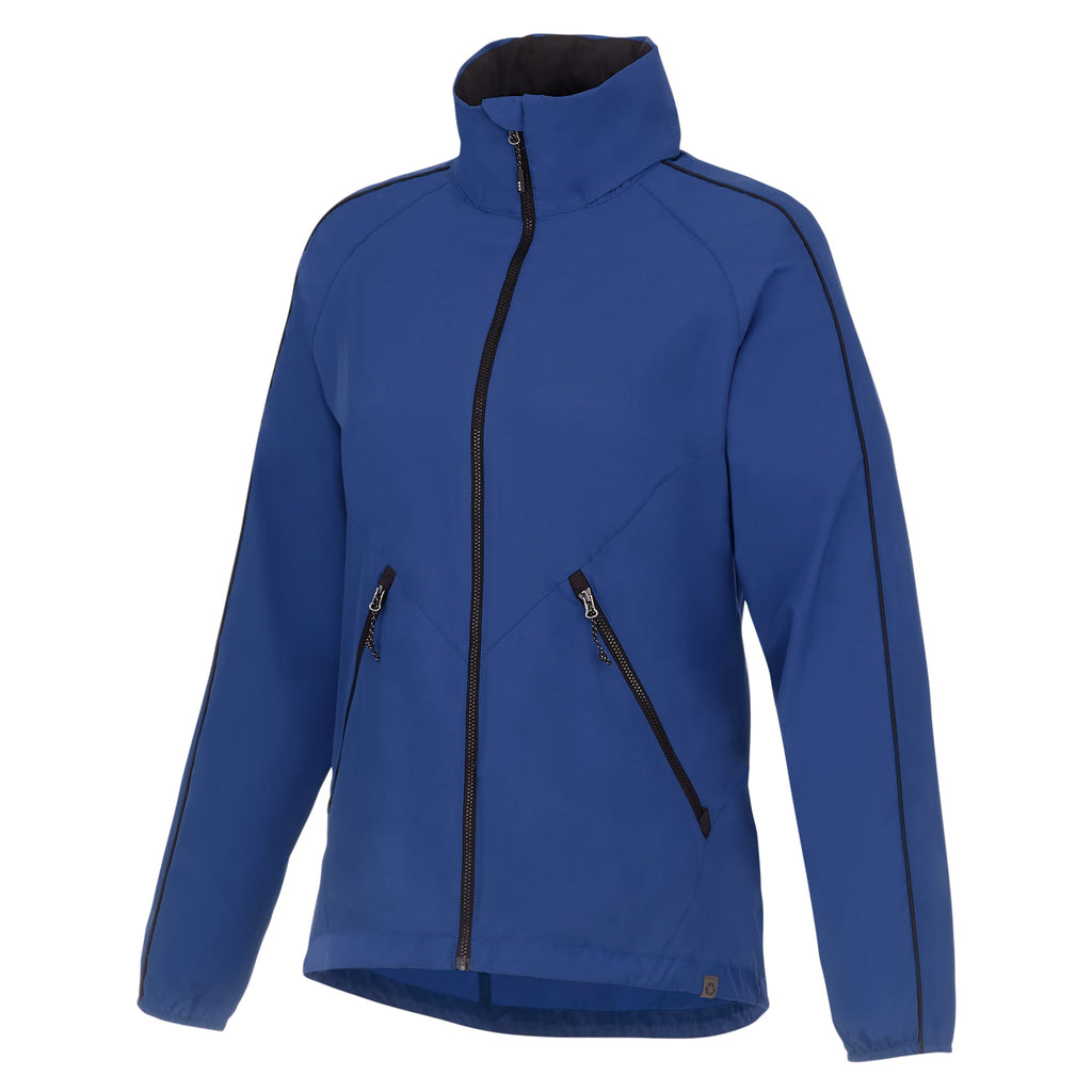 Rincon Packable Jacket with Recycled Content for Women Laser Engraving - Metro Blue/Black - Front Flat