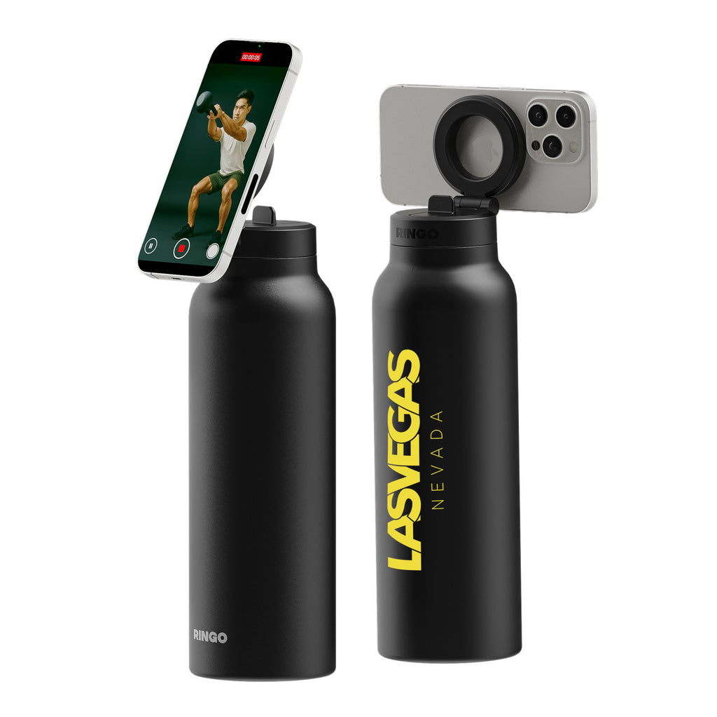 Ringo Pro Water Bottle with Magnetic Phone Ring, 24 oz Full Color - Black - View 2