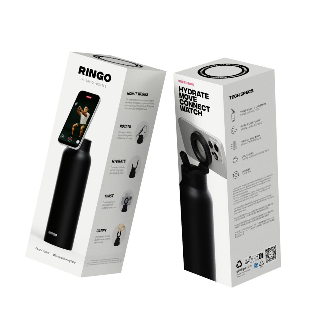 Ringo Pro Water Bottle with Magnetic Phone Ring, 24 oz Full Color - Black - View 5