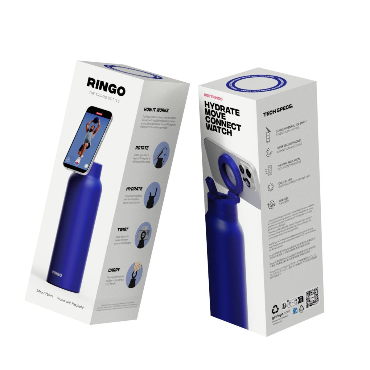Ringo Pro Water Bottle with Magnetic Phone Ring, 24 oz Full Color - Blue - View 5