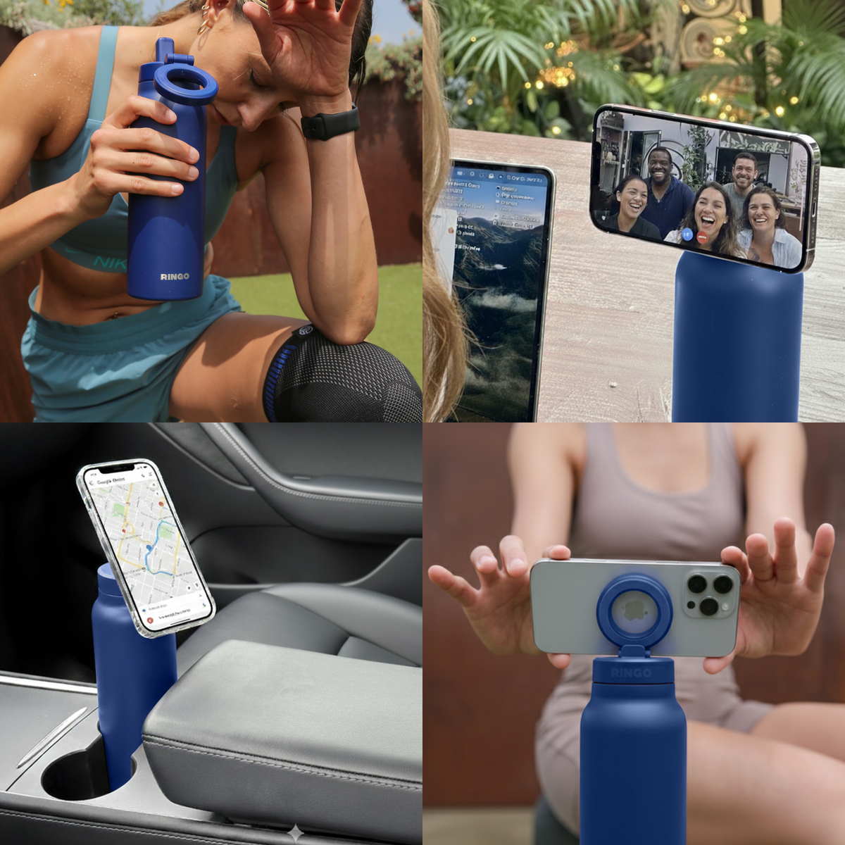 Ringo Pro Water Bottle with Magnetic Phone Ring, 24 oz Full Color - Blue - View 6