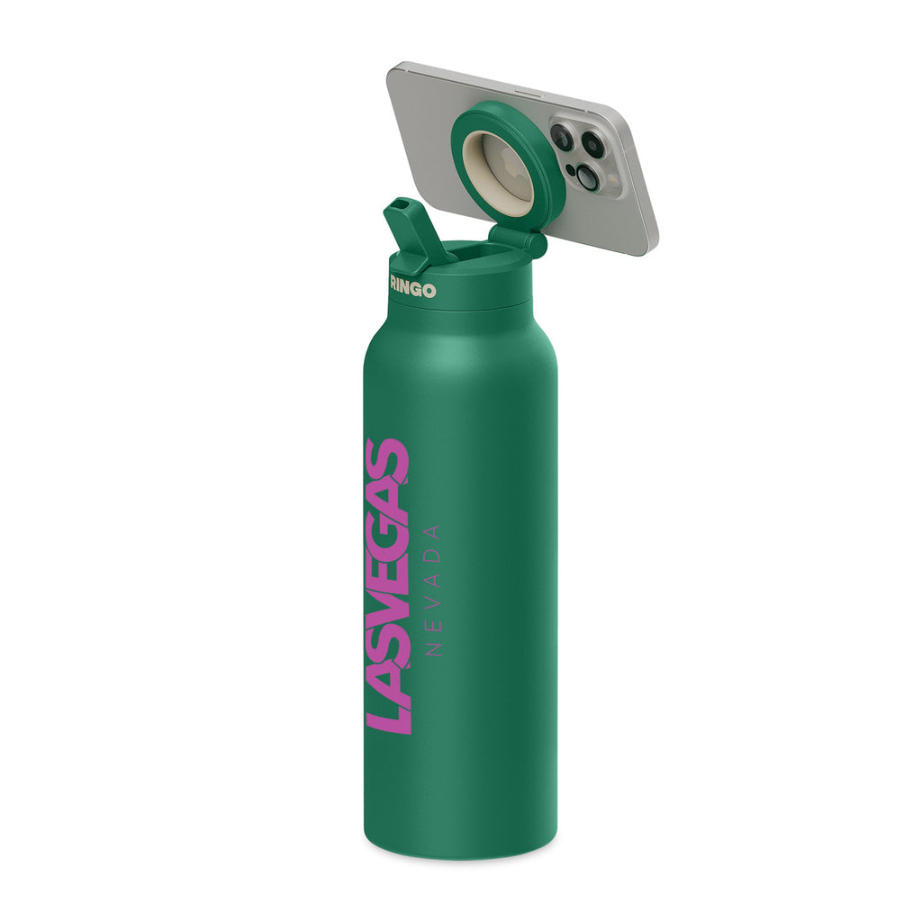 Ringo Pro Water Bottle with Magnetic Phone Ring, 24 oz Full Color - Green - View 1