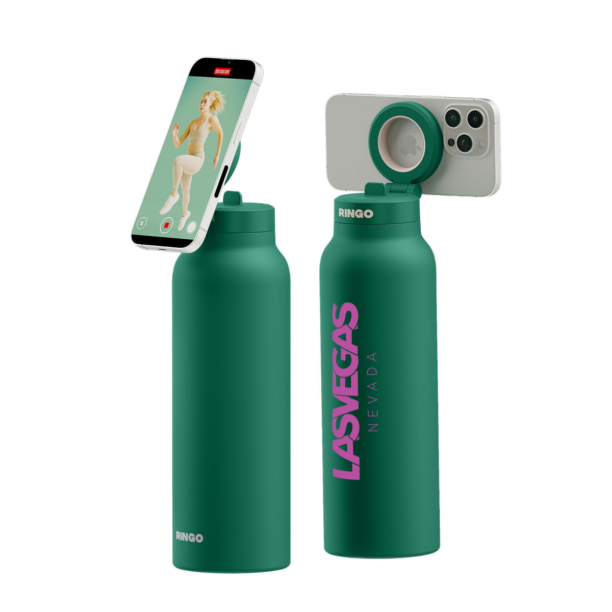 Ringo Pro Water Bottle with Magnetic Phone Ring, 24 oz Full Color - Green - View 2
