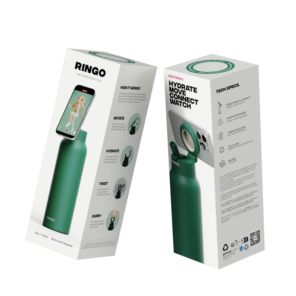 Ringo Pro Water Bottle with Magnetic Phone Ring, 24 oz Full Color - Green - View 5