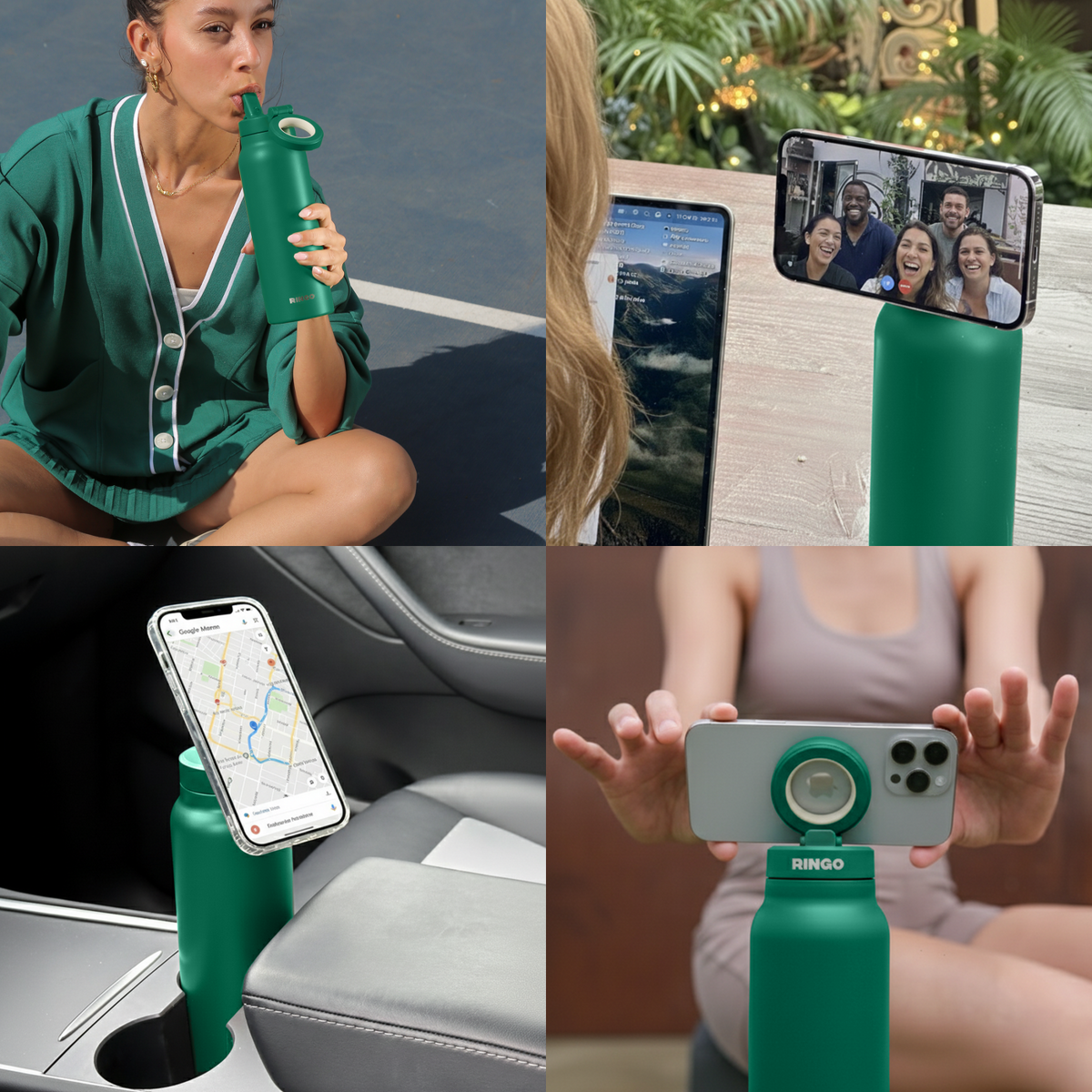 Ringo Pro Water Bottle with Magnetic Phone Ring, 24 oz Full Color - Green - View 6