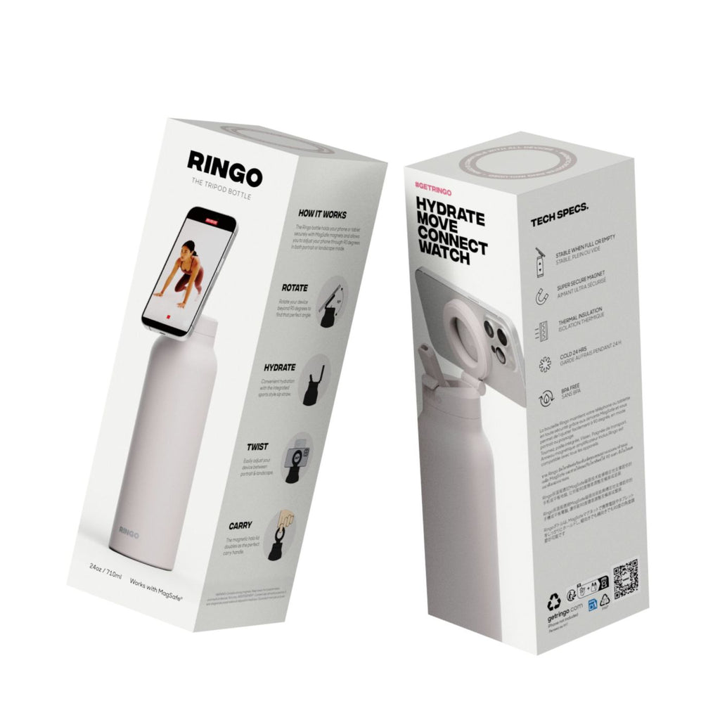 Ringo Pro Water Bottle with Magnetic Phone Ring, 24 oz Full Color - Ivory - View 12