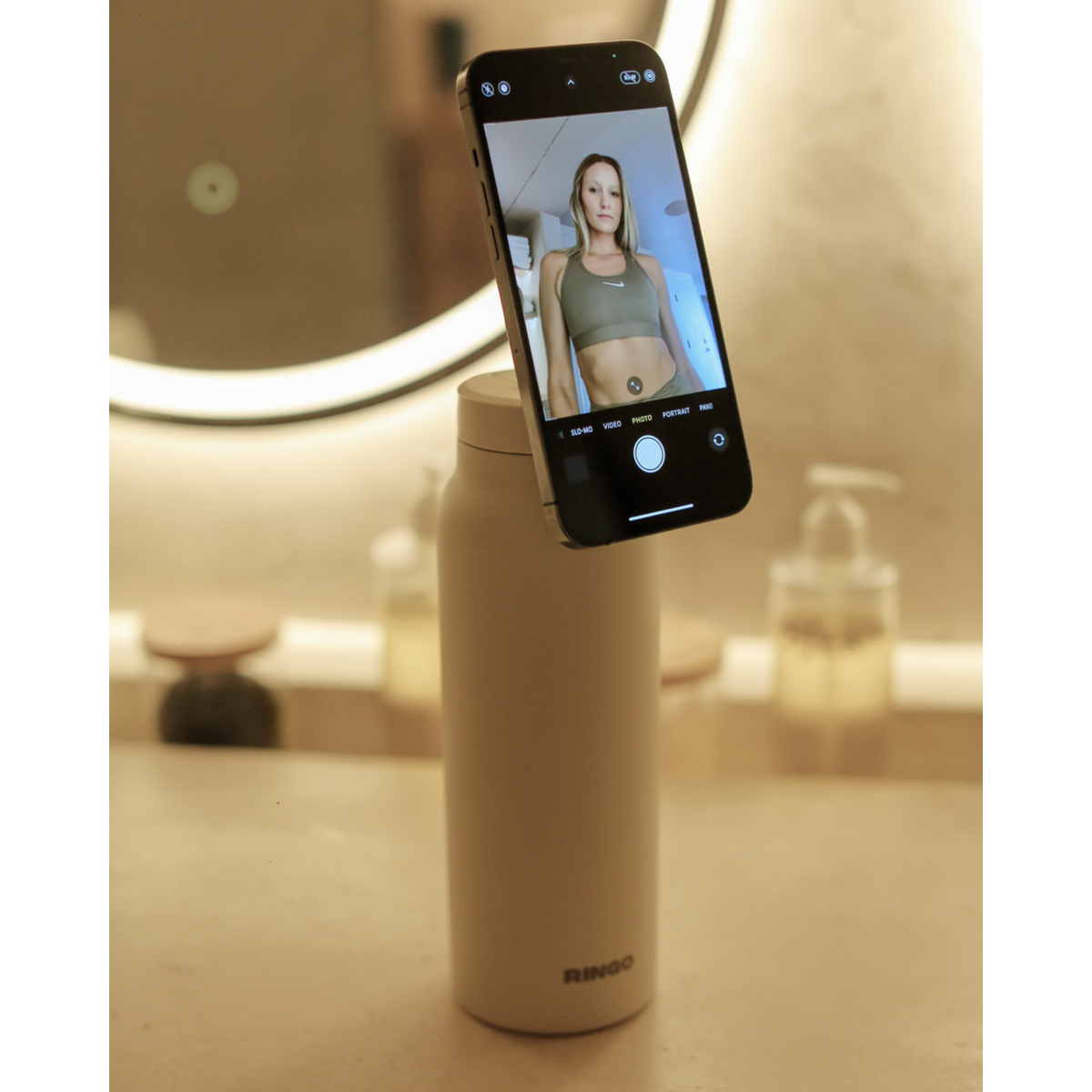Ringo Pro Water Bottle with Magnetic Phone Ring, 24 oz Full Color - Ivory - View 13