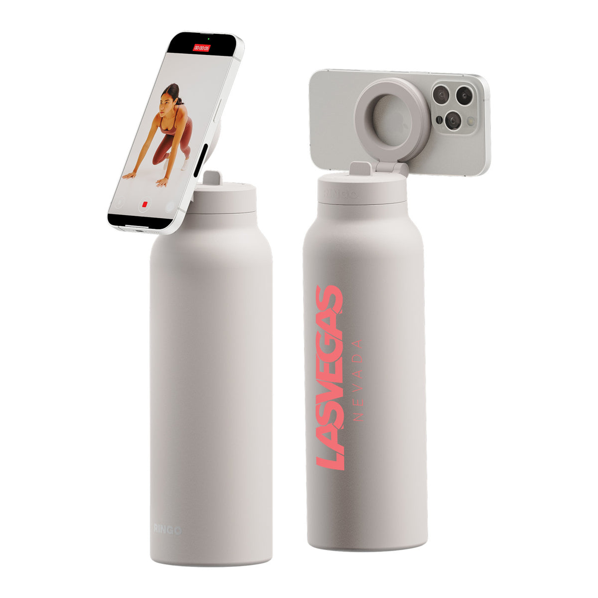 Ringo Pro Water Bottle with Magnetic Phone Ring, 24 oz Full Color - Ivory - View 2
