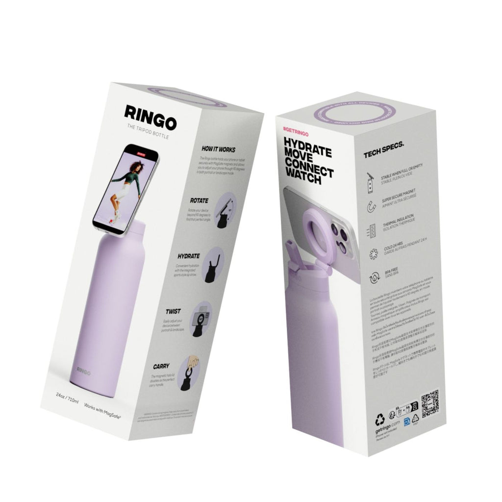 Ringo Pro Water Bottle with Magnetic Phone Ring, 24 oz Full Color - Lilac - View 12