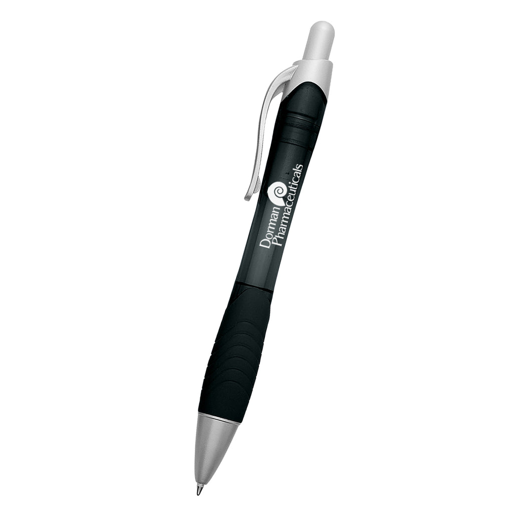 Rio Ballpoint Pen with a Contoured Rubber Grip - Black - Silk Screen