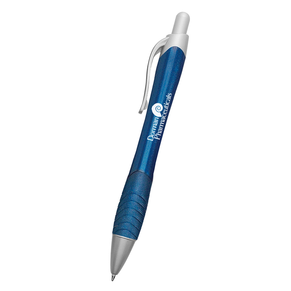 Rio Ballpoint Pen with a Contoured Rubber Grip - Blue - Silk Screen