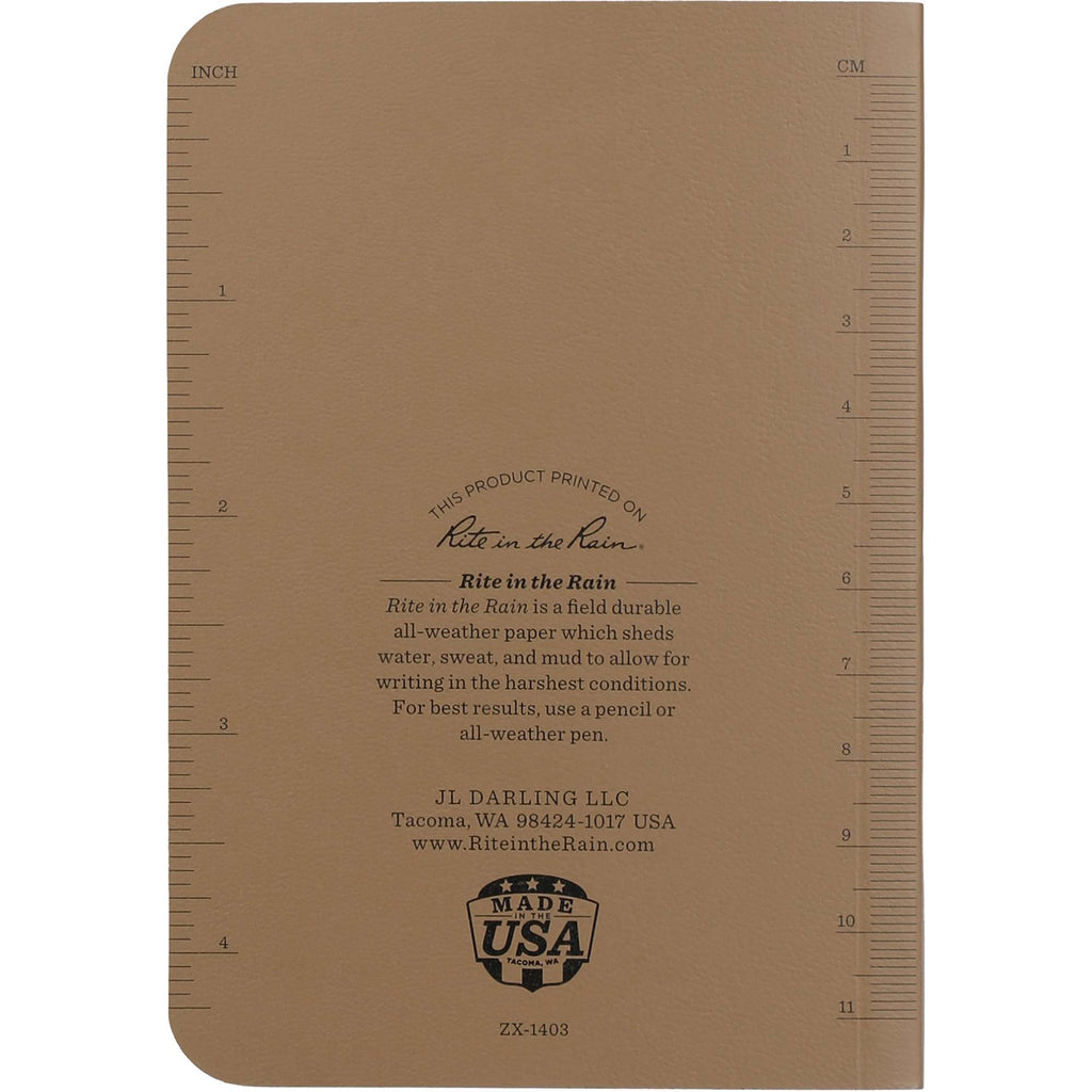 Rite in the Rain Weatherproof Soft Cover Notebook, 3.5 x 5.25 Inches - Tan - Back