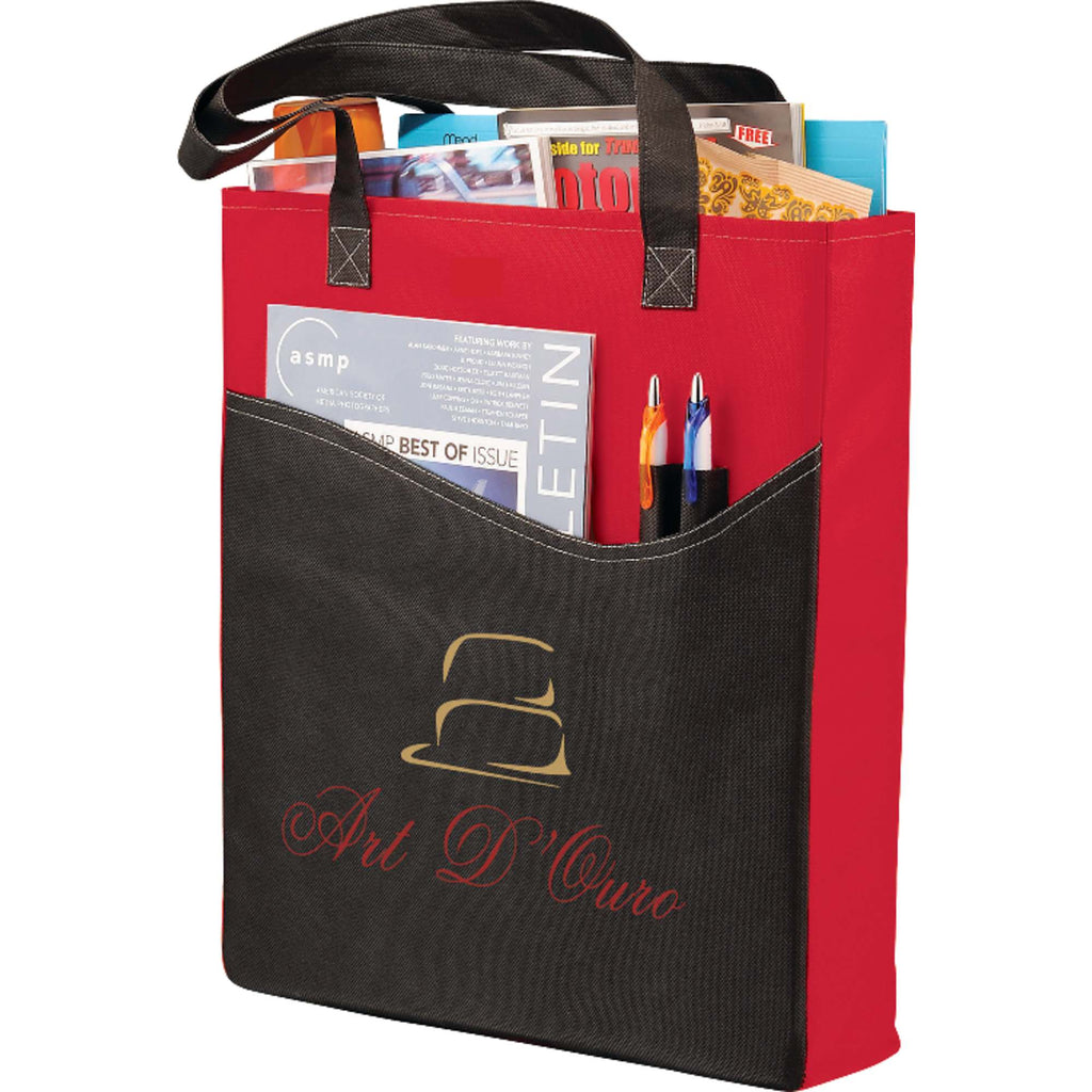 Rivers Convention Tote with Front Pocket and Pen Slots Full Color - Red with Black Trim - Front