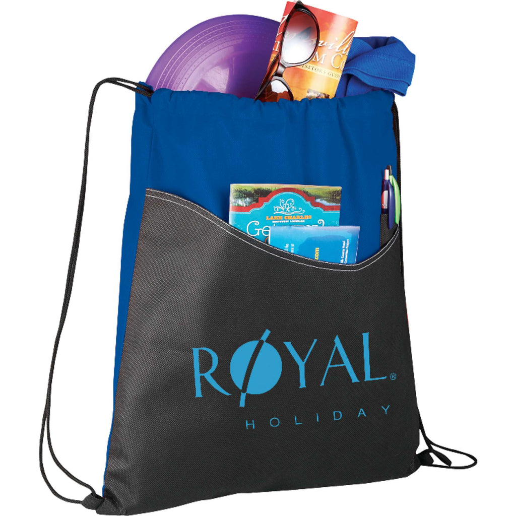 Rivers Non-Woven Drawstring Bag with Pen Sleeves - Royal Blue - Front