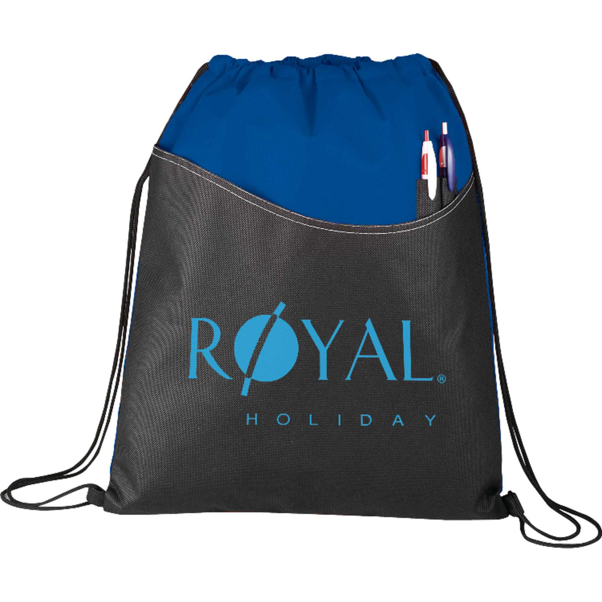 Rivers Non-Woven Drawstring Bag with Pen Sleeves - Royal Blue - Photo
