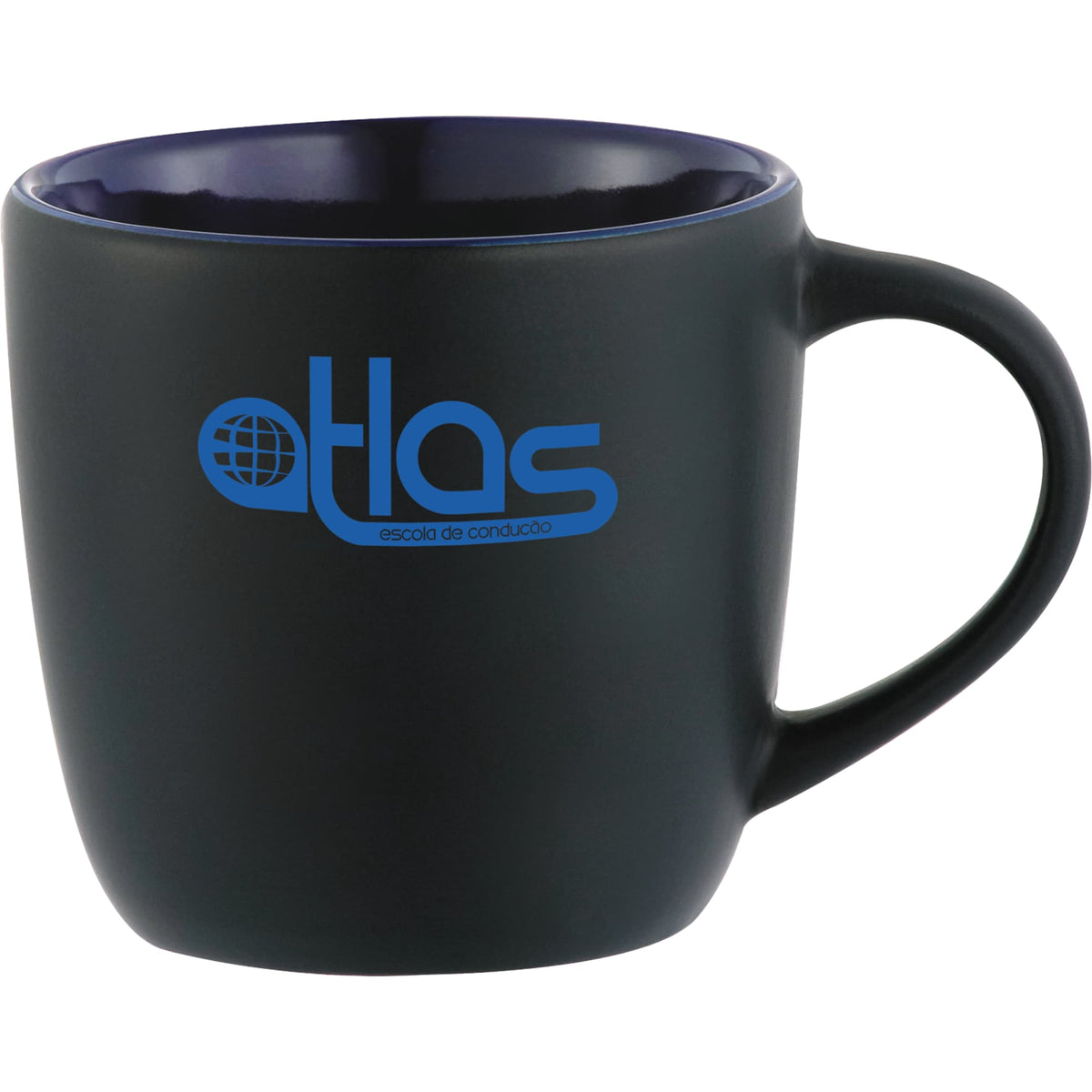 Riviera Electric Two Tone Ceramic Mug, 11 oz Laser Engraving - Black w/Blue Trim - Front