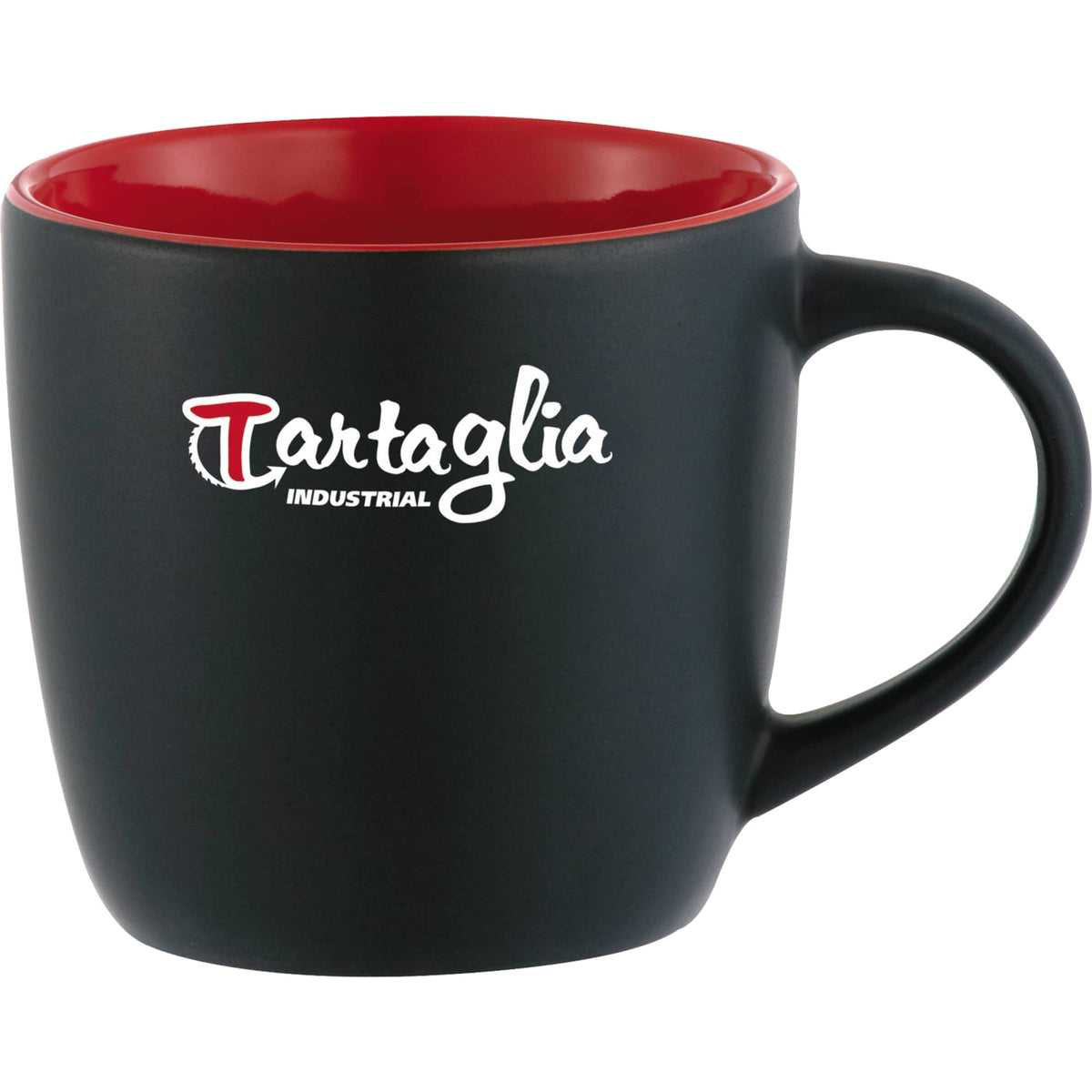 Riviera Electric Two Tone Ceramic Mug, 11 oz Laser Engraving - Black w/Red Trim - Front