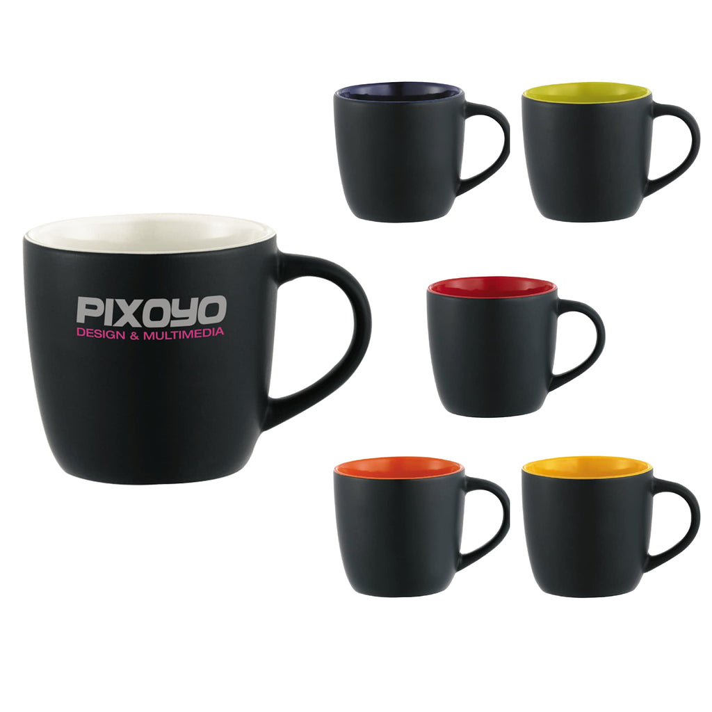 Riviera Electric Two Tone Ceramic Mug, 11 oz Laser Engraving - Black w/White Lining - Front Group