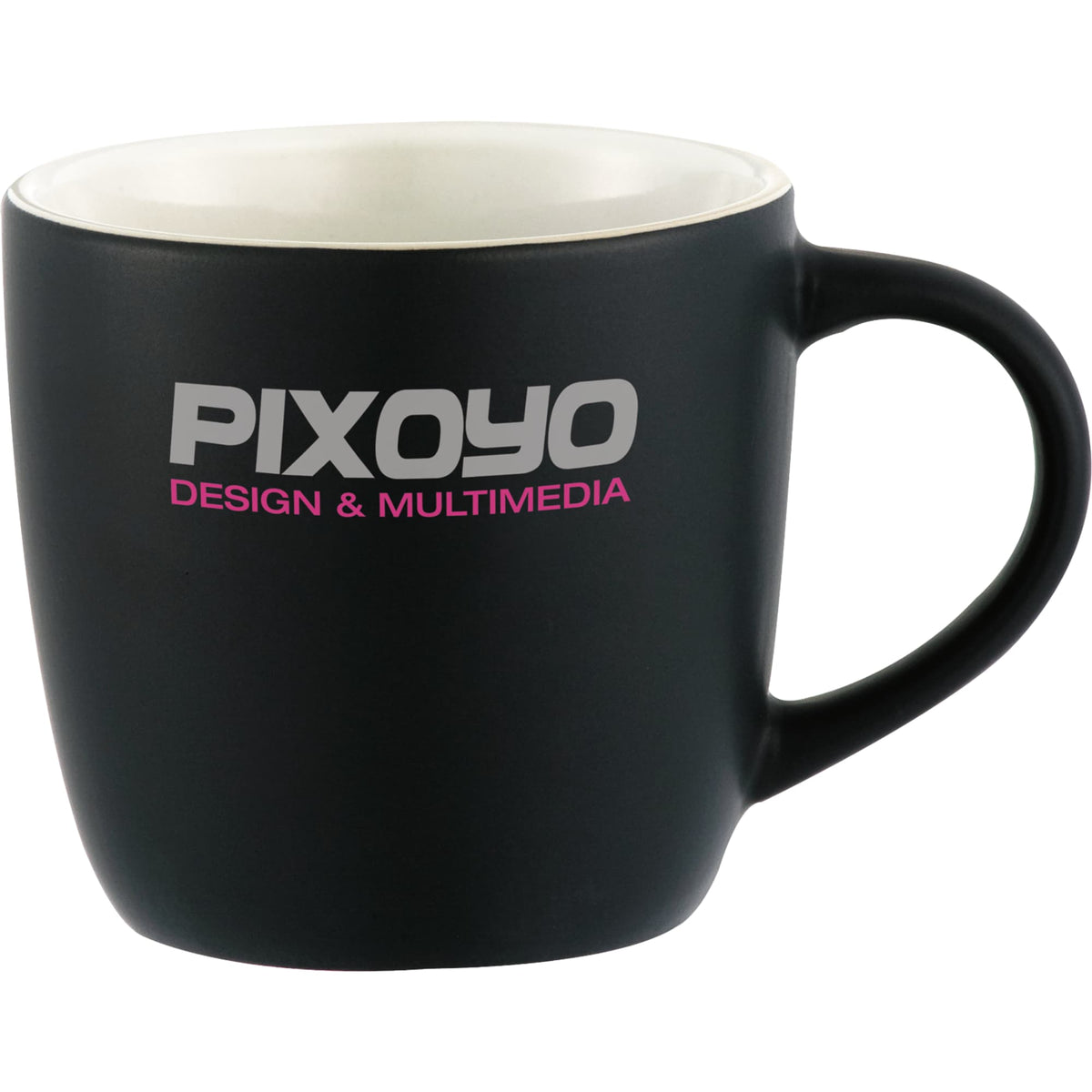 Riviera Electric Two Tone Ceramic Mug, 11 oz Laser Engraving - Black w/White Lining - Front