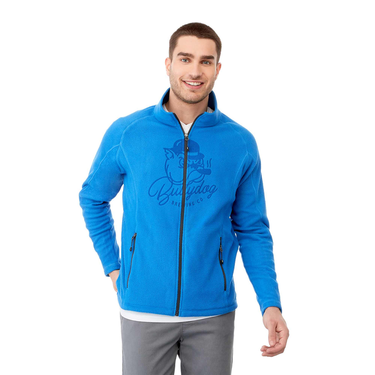 Rixford Anti-Pill Microfleece Full Zip Jacket for Men Embroidery - Olympic Blue - Front On Model