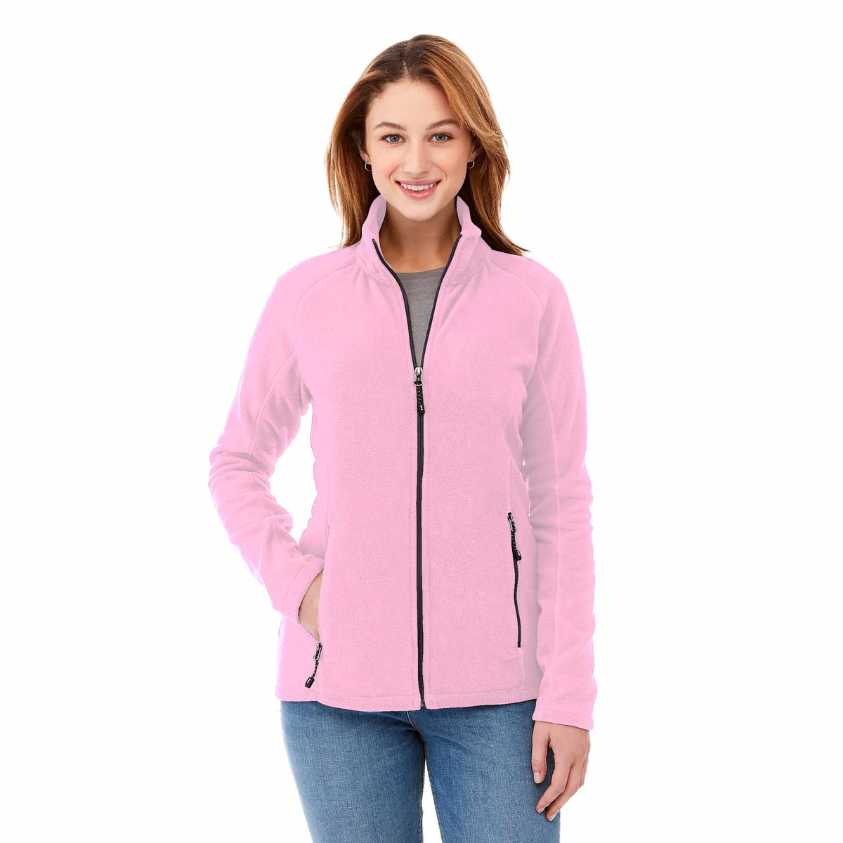 Rixford Anti-Pill Microfleece Full Zip Jacket for Women Laser Engraving - Pink Zircon - On Model