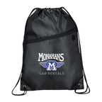 Robin Polyester Drawstring Bag with Earbud Port - Black - Front 2