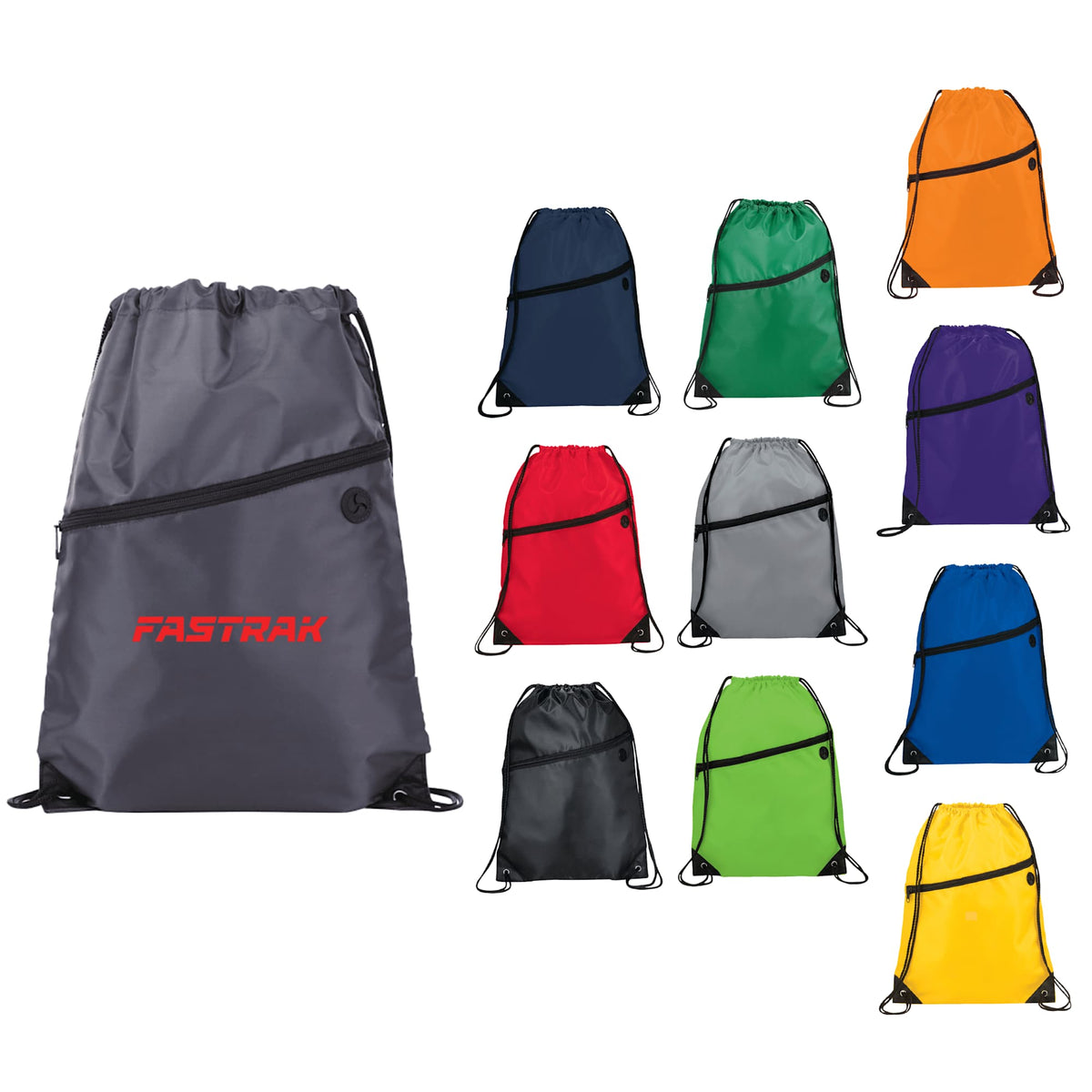 Robin Polyester Drawstring Bag with Earbud Port - Charcoal - Front Group