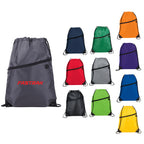 Robin Polyester Drawstring Bag with Earbud Port Full Color - Charcoal - Front Group