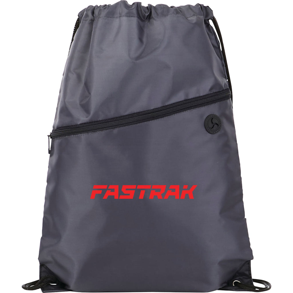 Robin Polyester Drawstring Bag with Earbud Port Full Color - Charcoal - Front