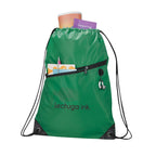 Robin Polyester Drawstring Bag with Earbud Port Full Color - Green - Front