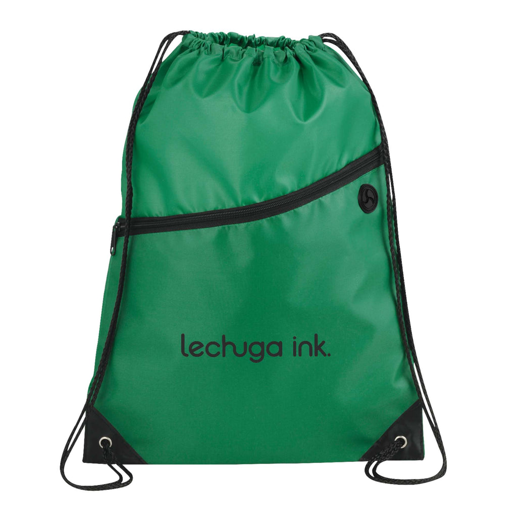 Robin Polyester Drawstring Bag with Earbud Port Full Color - Green - Photo