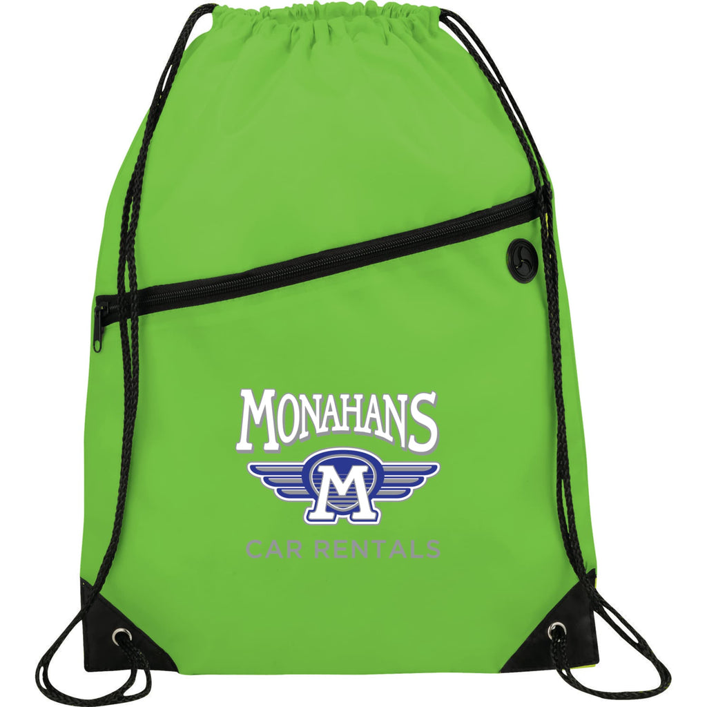 Robin Polyester Drawstring Bag with Earbud Port Full Color - Lime Green - Front