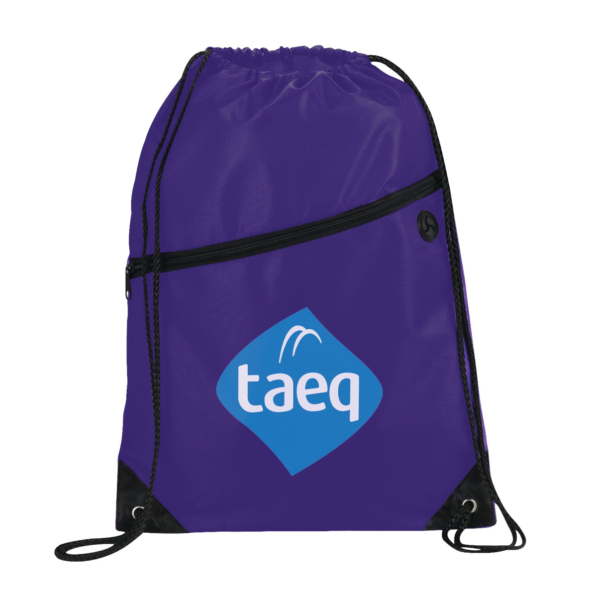 Robin Polyester Drawstring Bag with Earbud Port Full Color - Purple - Front