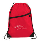 Robin Polyester Drawstring Bag with Earbud Port Full Color - RED - Front