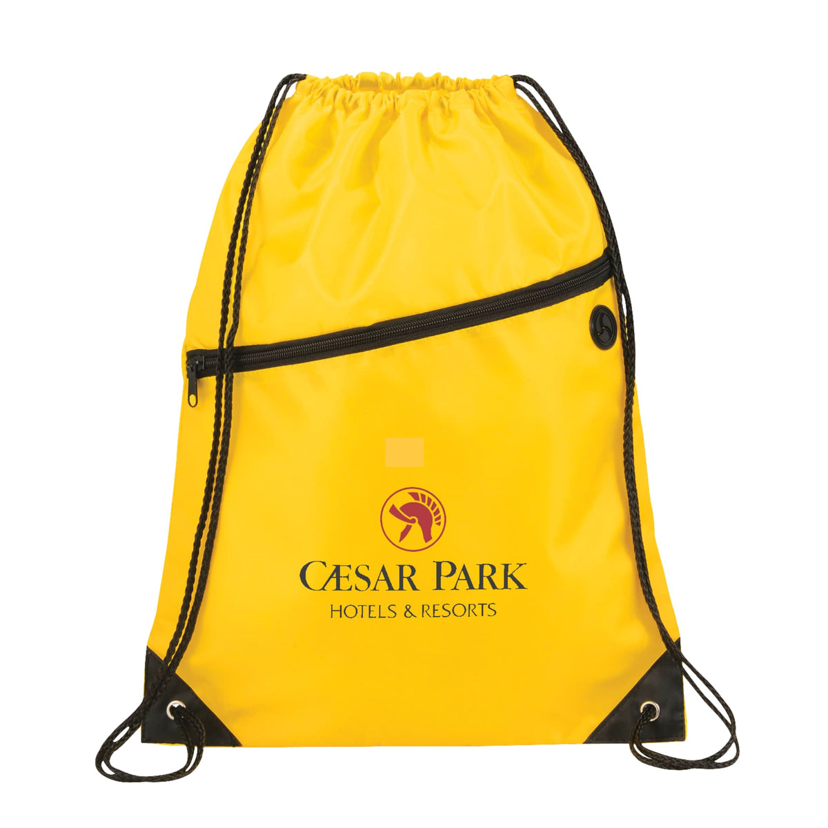 Robin Polyester Drawstring Bag with Earbud Port Full Color - Yellow - Front