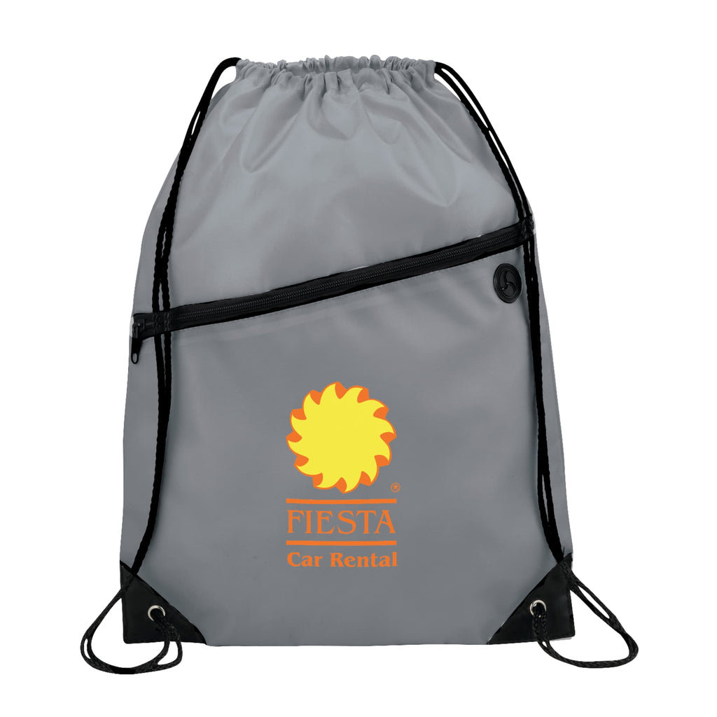 Robin Polyester Drawstring Bag with Earbud Port - Gray - Front