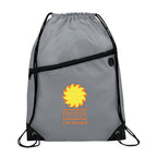 Robin Polyester Drawstring Bag with Earbud Port - Gray - Front