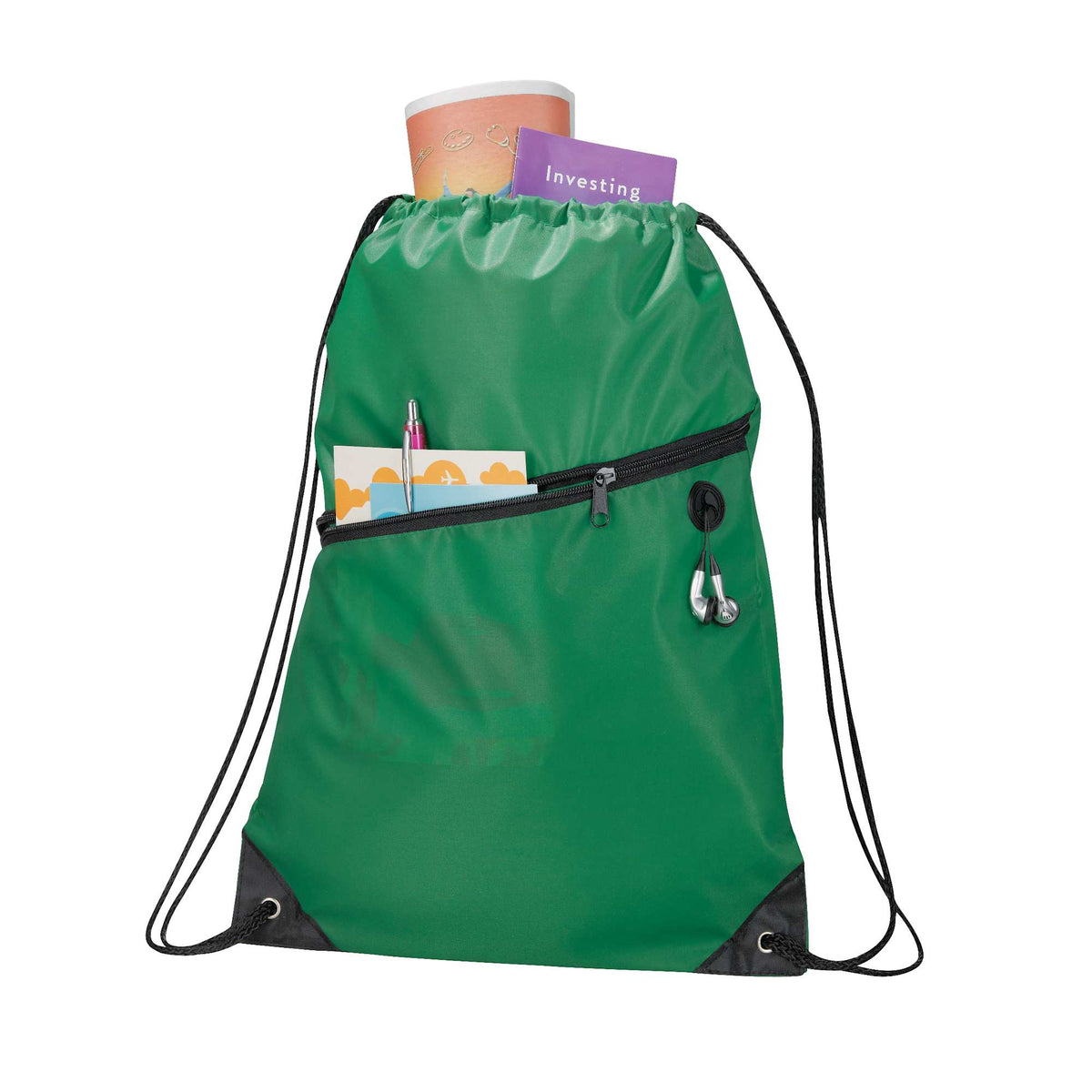 Robin Polyester Drawstring Bag with Earbud Port - Green - Photo 2
