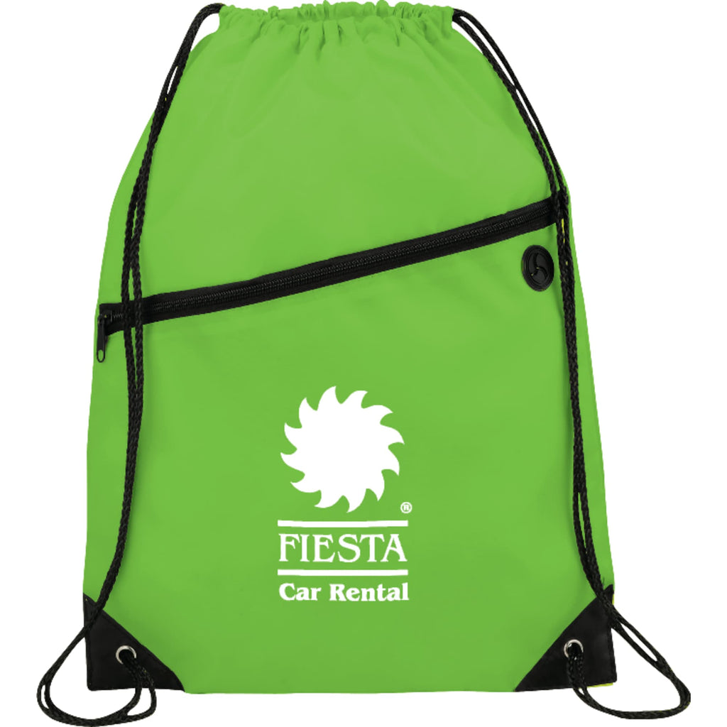 Robin Polyester Drawstring Bag with Earbud Port - Lime Green - Photo