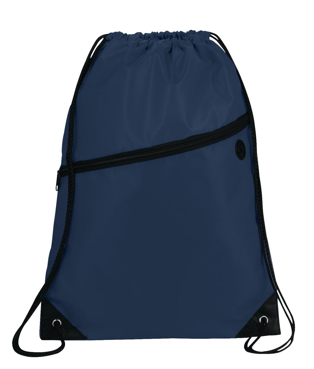 Robin Polyester Drawstring Bag with Earbud Port - Navy - Front