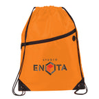 Robin Polyester Drawstring Bag with Earbud Port - Orange - Front