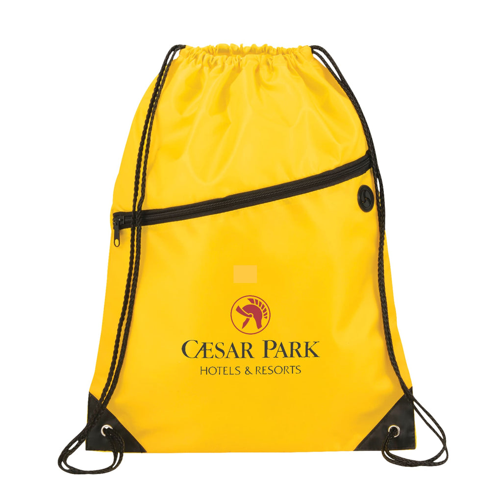 Robin Polyester Drawstring Bag with Earbud Port - Yellow - Front