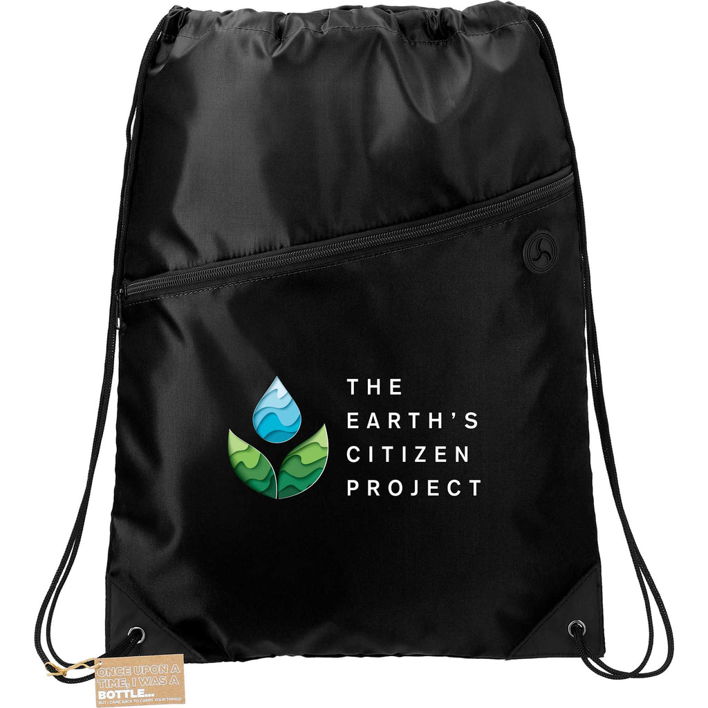 Robin Recycled Drawstring Bag with Earbud Port - Black - Front