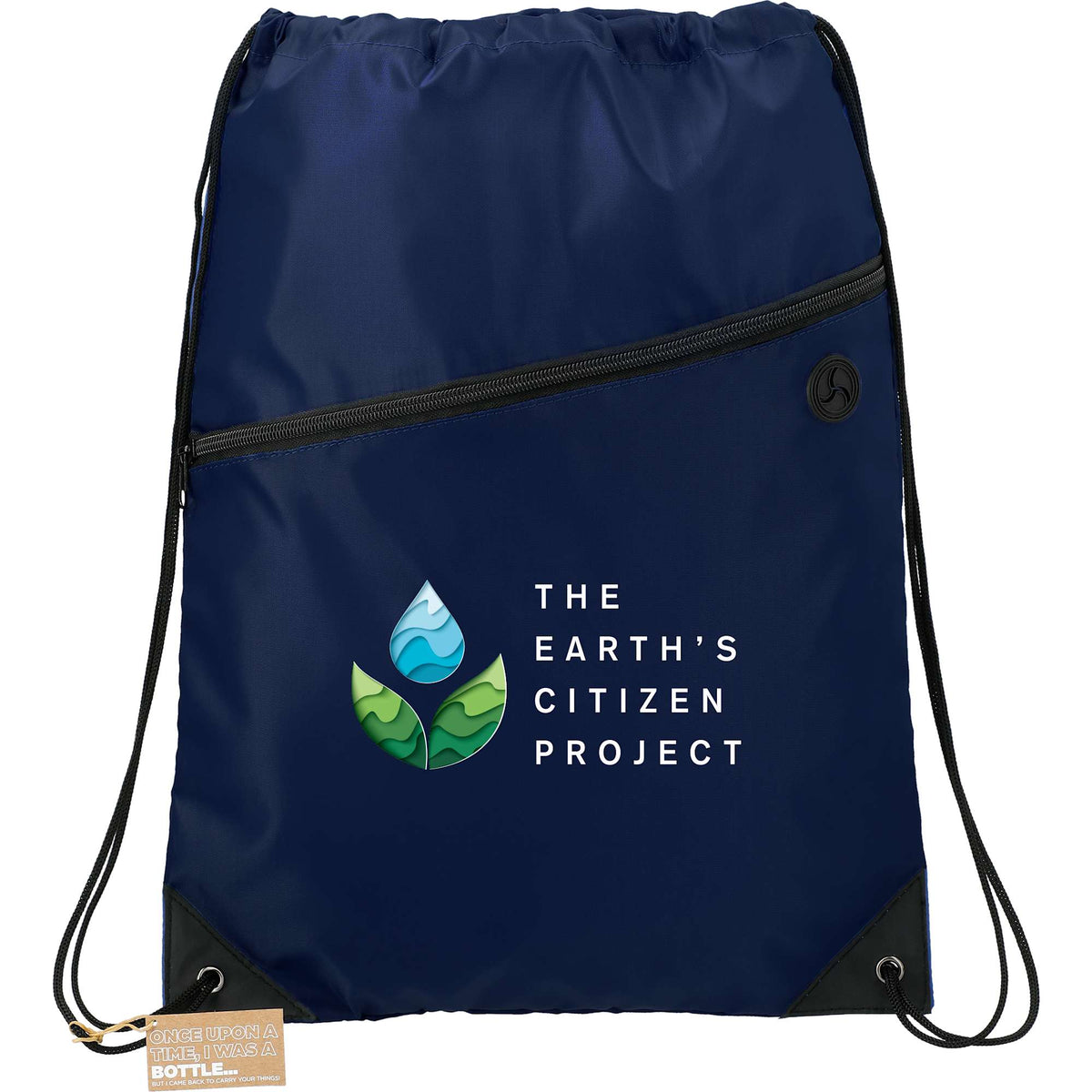 Robin Recycled Drawstring Bag with Earbud Port - Navy - Front