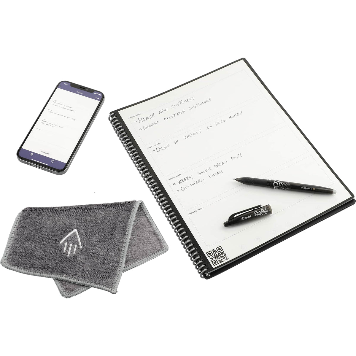 Rocketbook Fusion Reusable Planner Notebook Set, Letter Size - Black - Right Angle 3