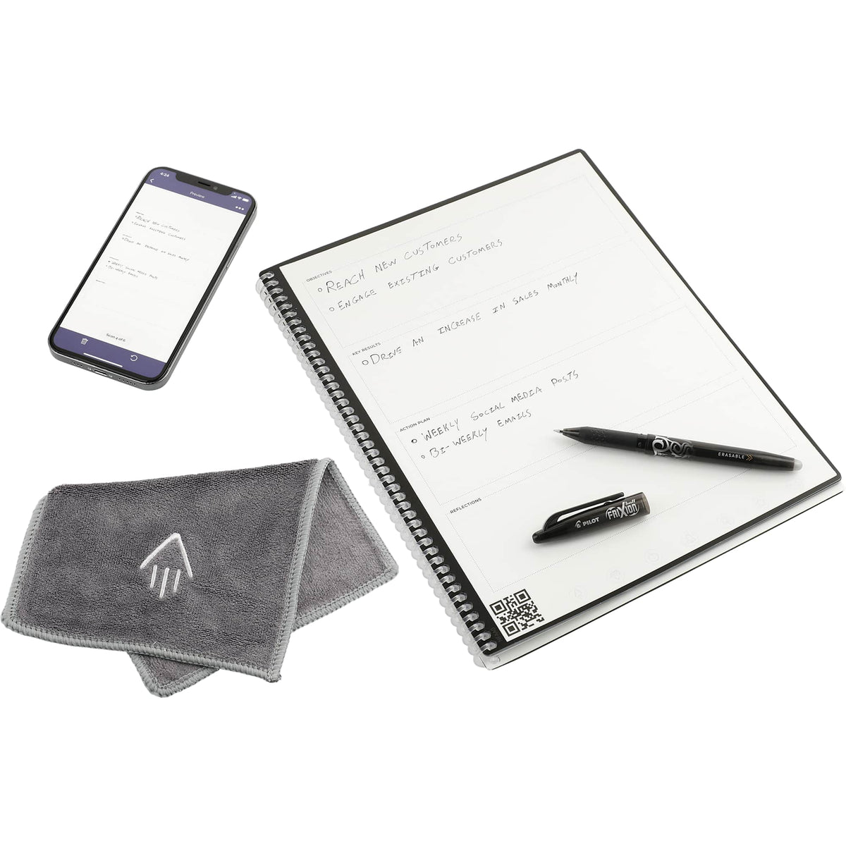 Rocketbook Fusion Reusable Planner Notebook Set, Letter Size - White - Right Angle 3